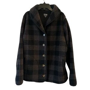 Black Gray Plaid Shacket Jacket Fleece Pockets Vermont Country Store Medium